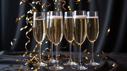 Celebrate with champagne glasses golden ribbons cheers to new year's eve luxury party festive event 94