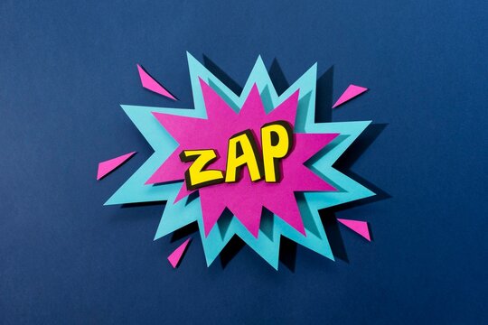 Zap bubble in purple and blue color with sharp edges on dark navy background