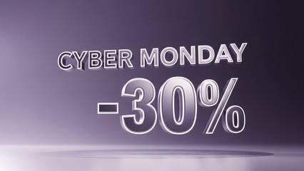 Cyber Monday sale banner with a 30 percent discount promotion on a purple background.