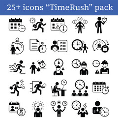 Deadline Icons Time Management, Urgency, Clock Pressure, Last-Minute Office Silhouette Pack