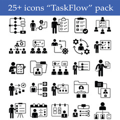 Project Management Icons Workflow, Task Planning, Timeline, Strategy Silhouette Vector Pack