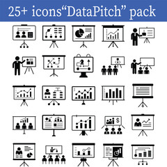 Presentation Board Icons Business Strategy, Data Chart, Report Analysis Silhouette Vector Pack for Office and Corporate Use