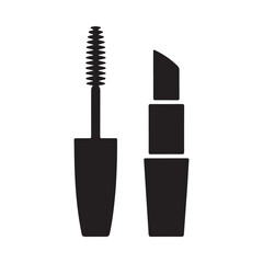 Black silhouette of mascara and lipstick makeup icons