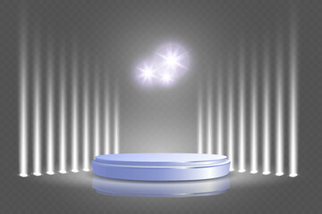 Showcase podium under bright spotlights.