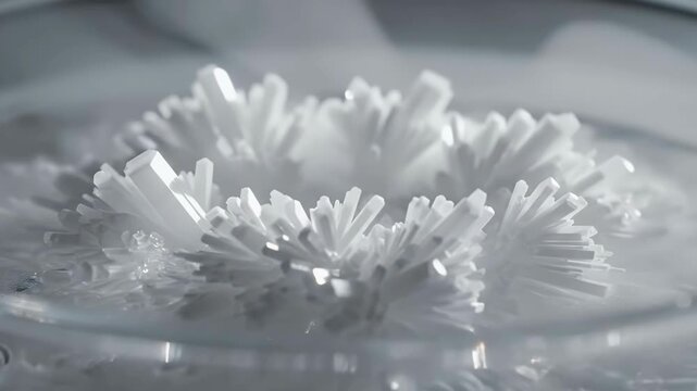 A white crystal structure of sodium acetate instantly forms