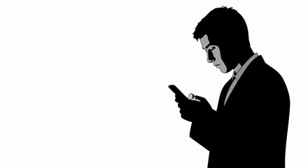 Man silhouette focused on smartphone screen in a modern communication context.