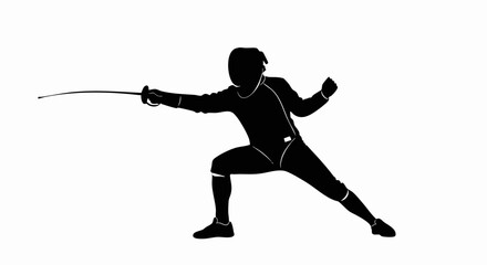 Silhouette of a Fencer in Action with Foil Extended.