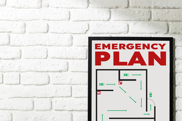 Fototapeta premium Emergency plan poster shows evacuation route and safety instructions clearly outlined