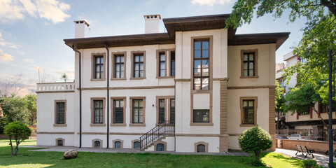 Ataturk House Museum, or Ataturk Evi Muzesi, a historic white building with brown windows and...
