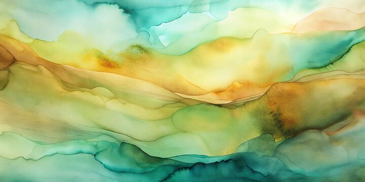 Abstract fluid art background with flowing teal green and yellow