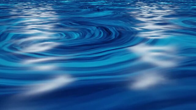 Abstract blue and cyan fluid simulation creating slow, undulating waves and ripples, flowing infinitely across the screen backdrop, gentle, professional