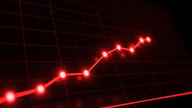 Red Line Graph Showing Downward Trend on Black Grid Background chart
