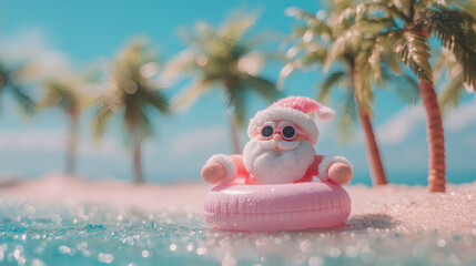 Cute Miniature Beach Santa Toy on Tropical Christmas Coast