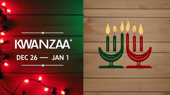 Kwanzaa celebration with festive text and vibrant kinara design