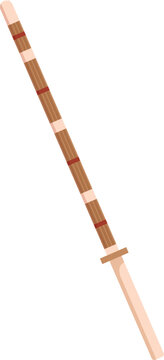 Traditional filipino martial arts weapon, single brown rattan escrima stick, angled on white background
