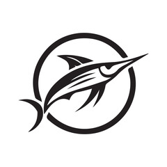 minimalist swordtail fish logo with white background