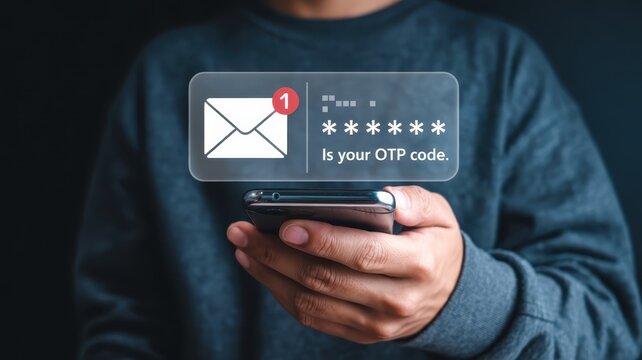 Person checks incoming electronic message displaying a protected access code on a handheld device