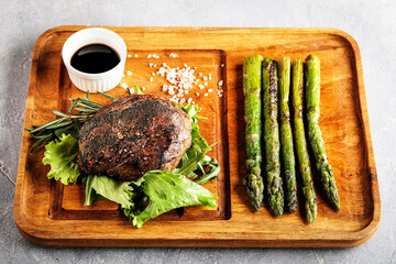 Casual upscale dining featuring juicy steak and roasted vegetables