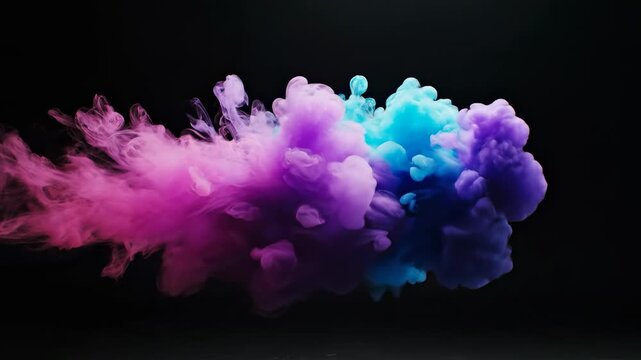 Billowing plumes of thick, atmospheric colored smoke or fog drifting slowly across an infinite studio background in smooth slow motion background, effect, moody