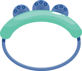 Turquoise baby rattle forming a circle with blue buttons, isolated on white background