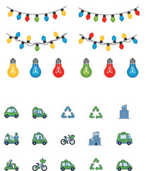Christmas Lights Bulbs Vector Set — Colorful Garland Bulbs in Simple Flat Design for Holiday and Xmas Illustrations