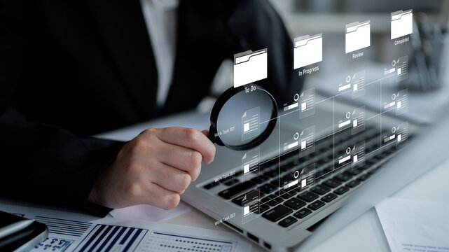 Task workflow system showing document progress through stages. Task tracking improves productivity, ensures visibility, task tracking supports planning, and task tracking manages status. Latch
