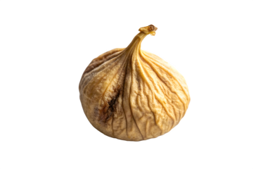 A Whole Dried Fig with Wrinkled Skin Texture Isolated on Transparent Background