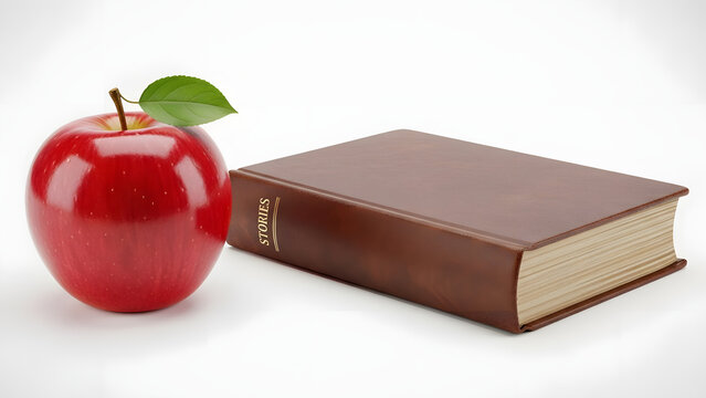 Back to school concept with a shiny red apple beside a vintage stories book, symbolizing knowledge and learning for education and a bright future - Powered by Adobe