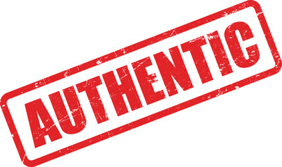 An authentic message is conveyed by the worn red rubber stamp effect on white background