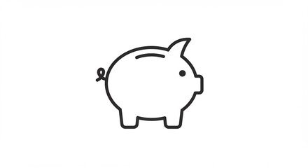 白い背景に丁寧に描かれた豚の貯金箱の線画イラスト。貯蓄や財産形成の概念をシンプルかつクリアに表現するミニマルなアイコンデザイン。. AI Generated