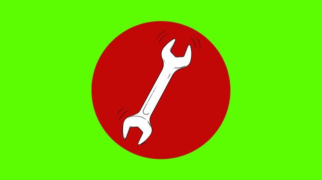 Moving animation of a wrench icon for maintenance on a green background
