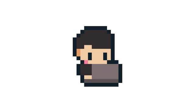 8-bit pixel art businessman work with a laptop. looped animation 4k 30fps