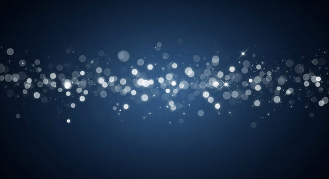 Abstract dark blue background with glittering white particles and soft bokeh lights creating a magical atmospheric effect - Powered by Adobe