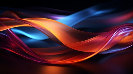 Abstract Ribbon Waves Fluid Lines of Blue, Orange, Red and Purple on Black
