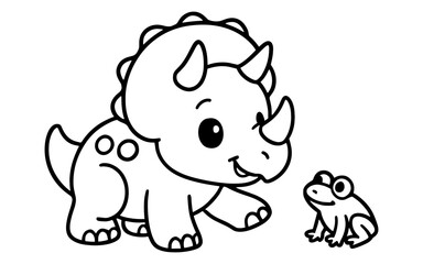 Obraz premium Cute dinosaur and frog cartoon outline for kids coloring