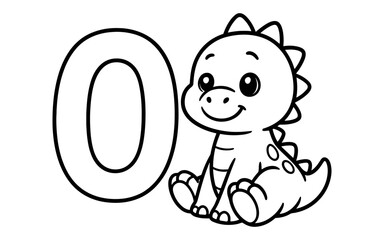 Fototapeta premium Adorable dinosaur with number zero for kids' coloring activity