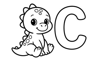 Obraz premium Cute dinosaur character with letter c for kids coloring book