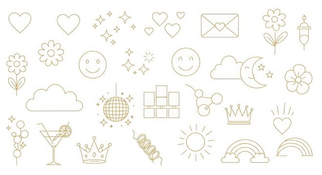 Collection of decorative line art elements and icons - Powered by Adobe