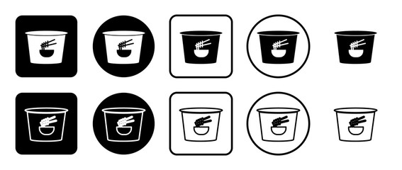 Icon set of instant noodles symbol. Filled, outline, black and white icons set, flat style.  Illustration on transparent background