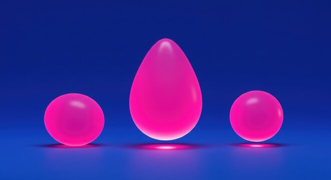 Three glowing pink abstract shapes on a dark blue background - Powered by Adobe