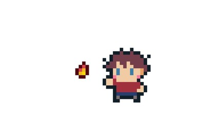 8-bit pixel art superpower boy create a flame. looped animation 4k 30fps