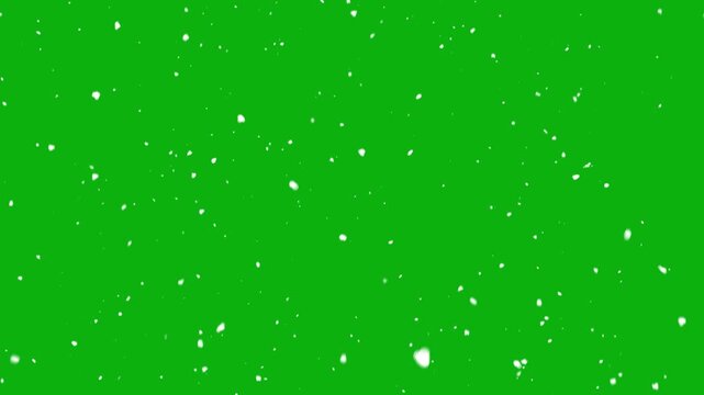 Isolated falling snow on green screen with realistic detailed very small snow flakes slowly falling densely, shallow depth of field, winter snowfall overlay for Christmas and festive videos