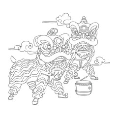 chinese traditional lion dance line drawing