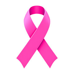 Vibrant Pink Awareness Ribbon Symbolizing Breast Cancer Support and Hope, Isolated on a Deep Transparent Background, 3D Render.