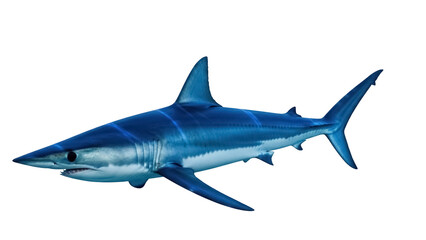 Blue shark PNG isolated on transparent background, predatory sea animal with streamlined body and sharp teeth, marine wildlife