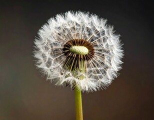 Delicate beauty of a dandelion clock with seeds ready to be carried by the wind