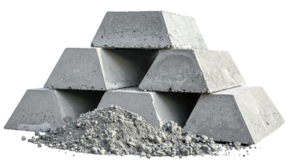 Stacked Concrete Blocks in Pyramid Formation with Loose Aggregate on a Transparent Background