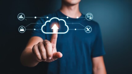 Individual interacts with digital interface for uploading data to a centralized online storage system