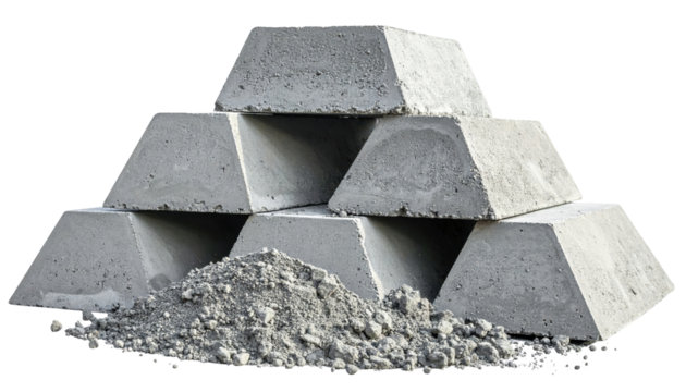 Stacked Concrete Blocks in Pyramid Formation with Loose Aggregate on a Transparent Background