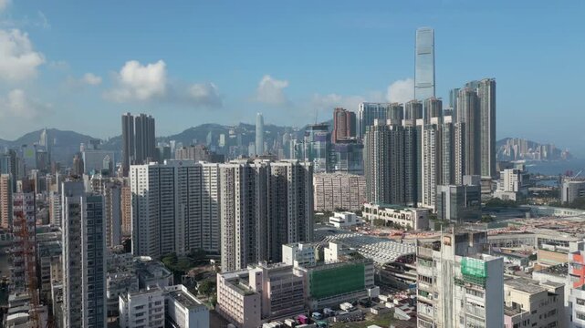 Megastructures Of Hong Kong China Drone Tracking Left Over Downtown 4K 60FPS